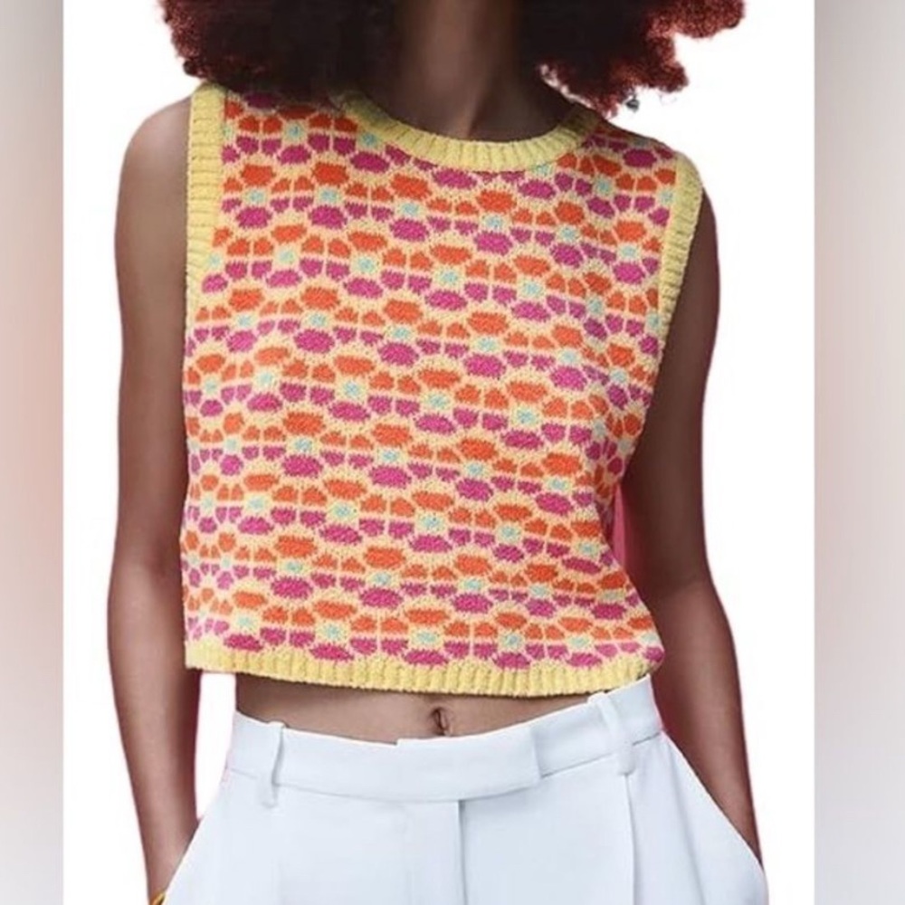 Zara Yellow and Pink Geometric Tank Top